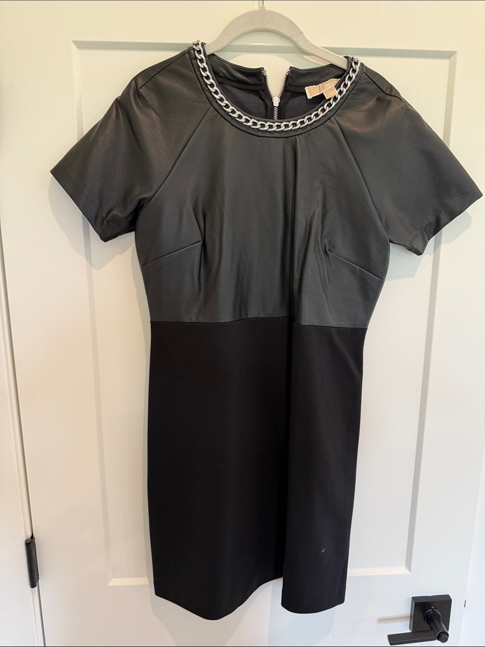 MICHAEL Michael Kors Black Two-Tone Faux-Leather Chain-Neck Dress